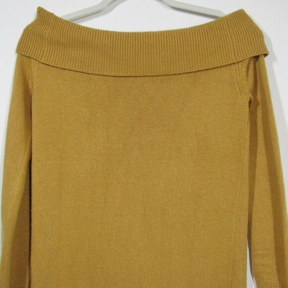 TULAROSA NWT Sweater Mini Dress L Off Shoulder Mustard Gold Cozy Minimalist - Picture 5 of 9